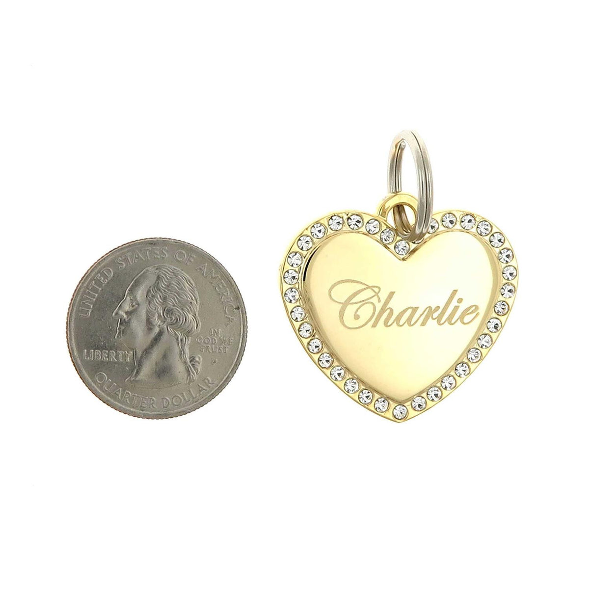 Custom Engraved Gold-Plated Heart Rhinestones Pet ID Tag V20819