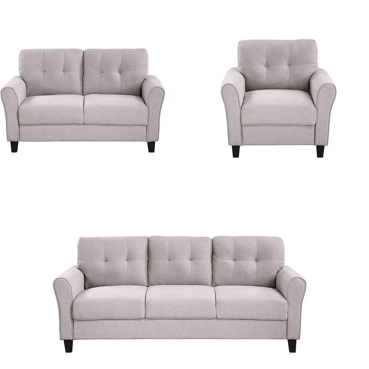 Light Grey-Blue Sofa Set with Armchair, Loveseat and 3-Seat Sofa L239