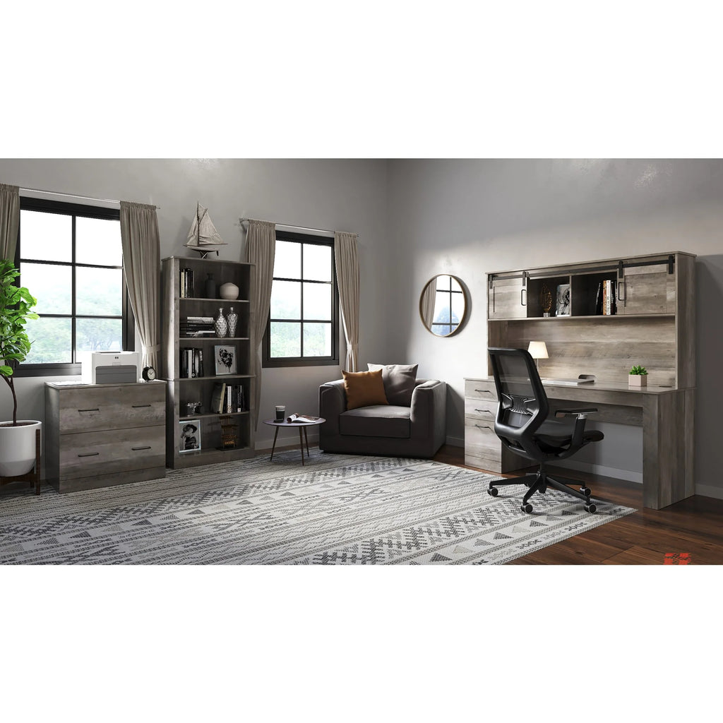 65"W Computer Desk With Hutch And Wireless Charging, Smoky Brown B802