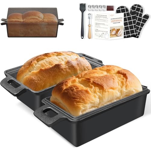 Cast Iron Bread Loaf Pan with Lid 9x5 Inch Set of 2 O75431