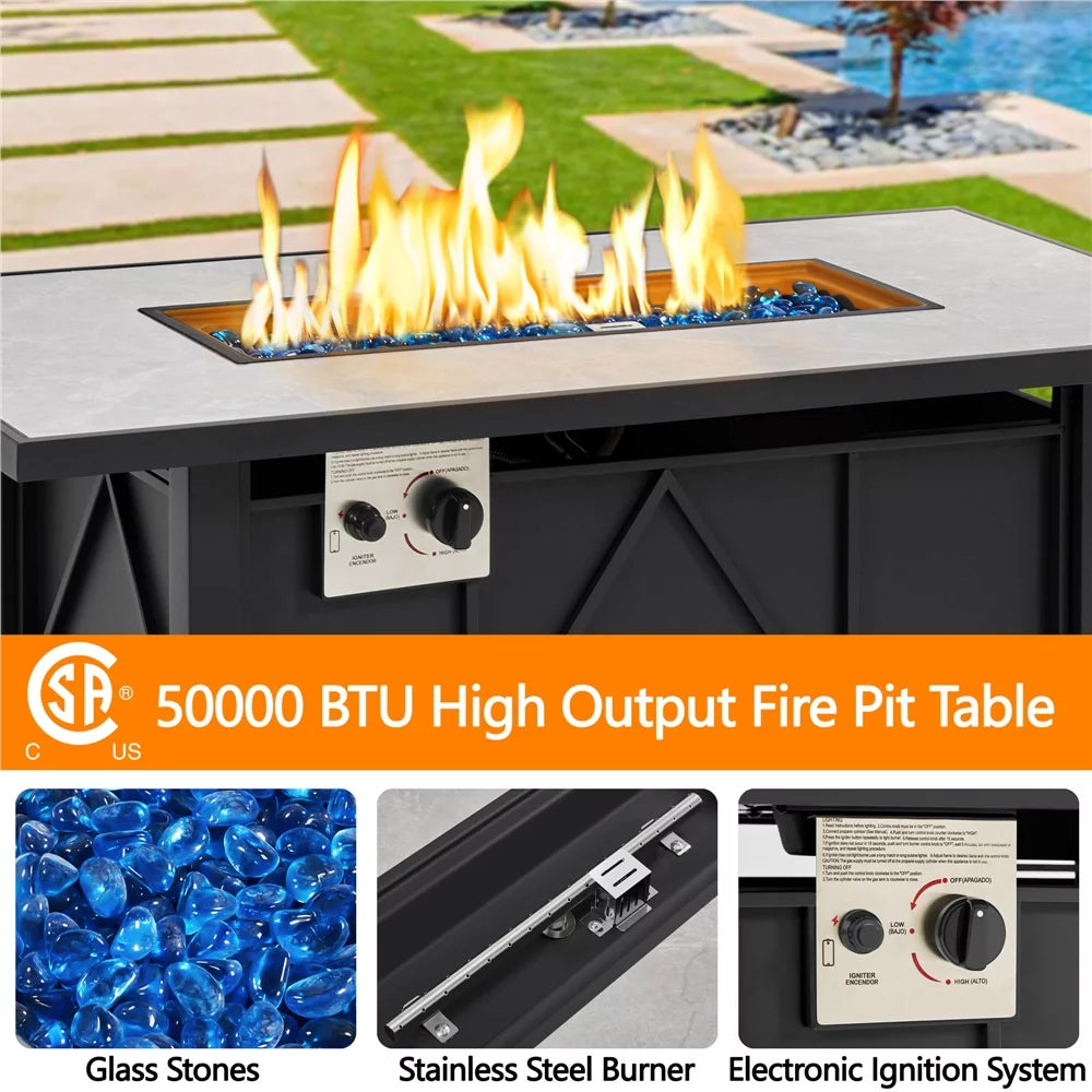 43" Fire Pit Table with Ceramic Tabletop, Black Q200298