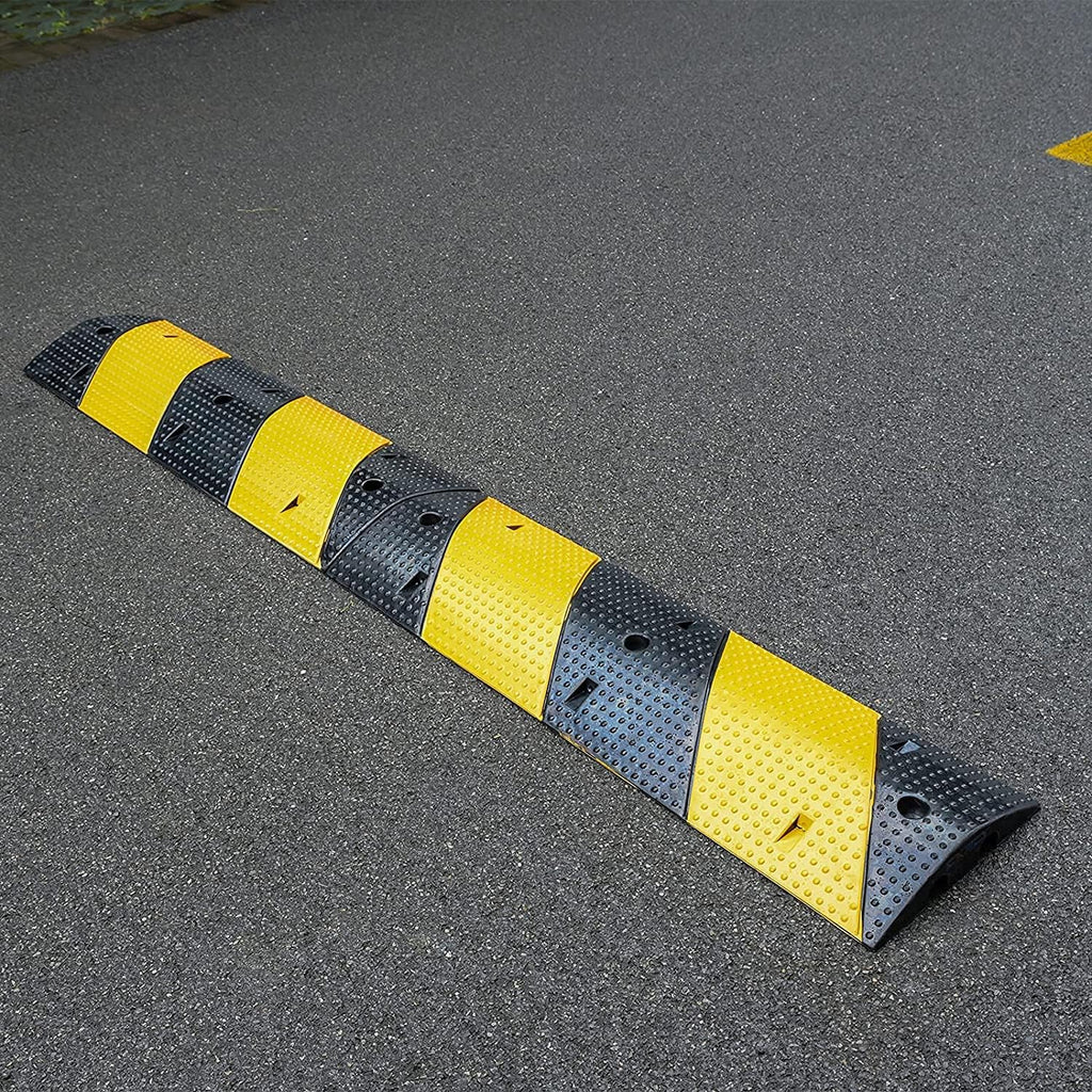 Rubber Speed Bumps 1 Pack 2-Channel 3FT Modular Traffic Driveway Speed Bump Heavy Duty Cable Protector Ramp with 3 Bolts ( 39.4 x 12 W x 2.4 H) Pack of 2 T2551
